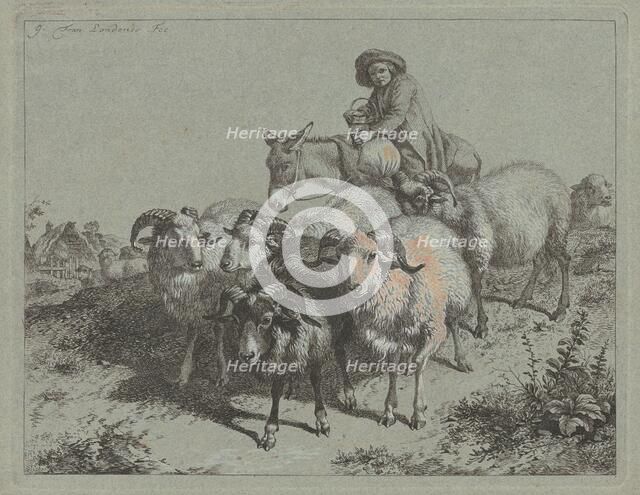 Boy on a Donkey Driving a Flock, 1763. Creator: Francesco Londonio.
