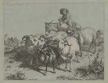 Boy on a Donkey Driving a Flock, 1763. Creator: Francesco Londonio