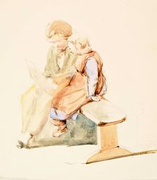 Boy and Girl on a Bench, c1840-1867. Creator: John Phillip