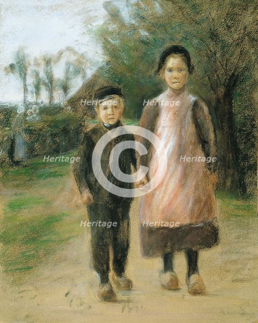 Boy and Girl on a Village Street, ca 1897. Artist: Liebermann, Max (1847-1935)