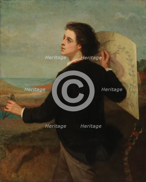 Boy and paper kite, 1863. Creator: Adolf von Becker.