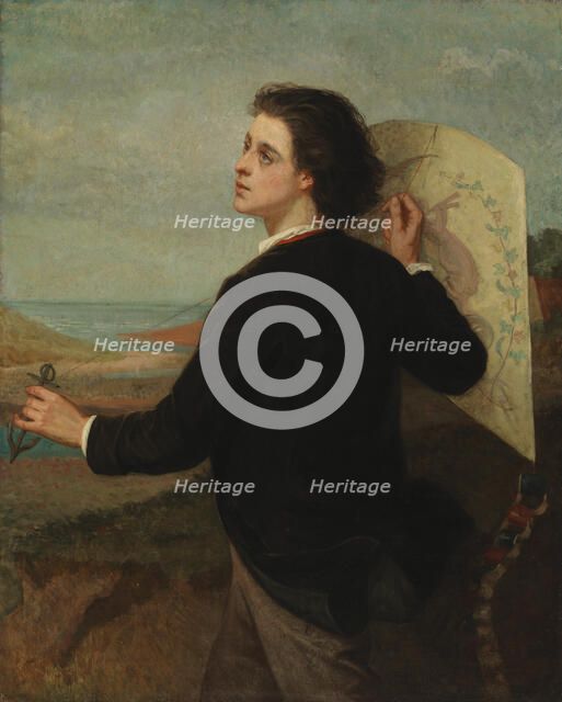 Boy and paper kite, 1863. Creator: Adolf von Becker.