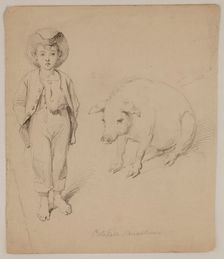 Boy and Sow, late 19th century. Creator: Felix Octavius Carr Darley