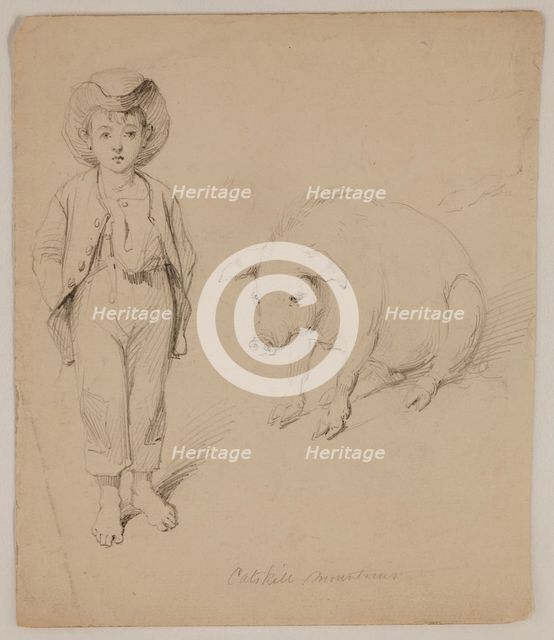 Boy and Sow, late 19th century. Creator: Felix Octavius Carr Darley.