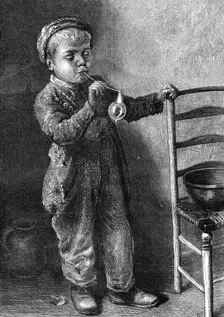 "Boy Blowing Bubbles" by the late W. Hunt, 1871. Creator: William Hollidge