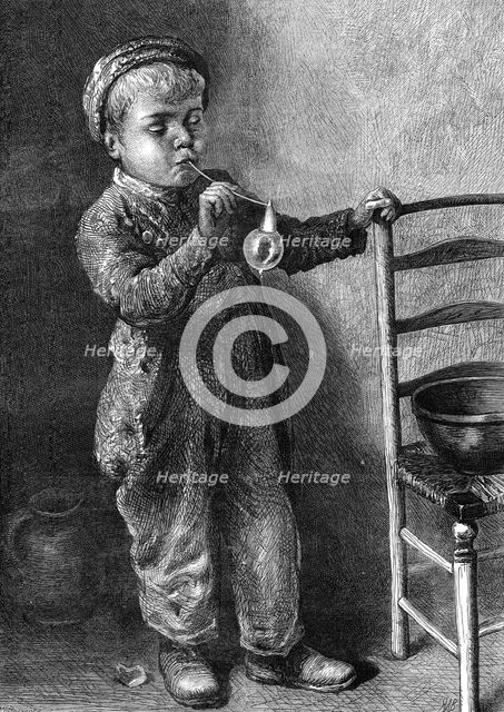 "Boy Blowing Bubbles" by the late W. Hunt, 1871. Creator: William Hollidge.