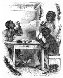 Boy chimney sweeps eating their evening meal, 1861