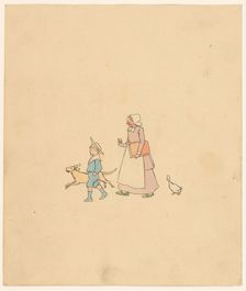 Boy, dog, woman and goose, c.1880-c.1910. Creator: Anon