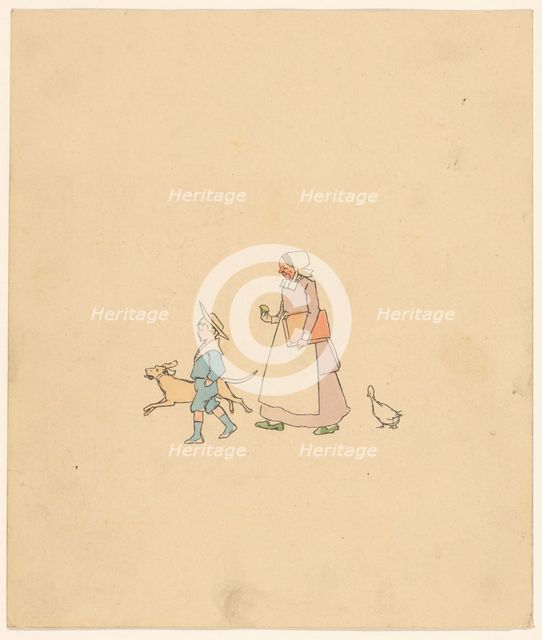 Boy, dog, woman and goose, c.1880-c.1910.  Creator: Anon.