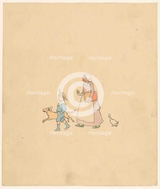 Boy, dog, woman and goose, c.1880-c.1910.  Creator: Anon.