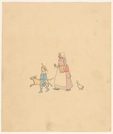 Boy, dog, woman and goose, c.1880-c.1910. Creator: Anon
