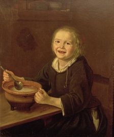 Boy eating porridge by Hals Reijnier