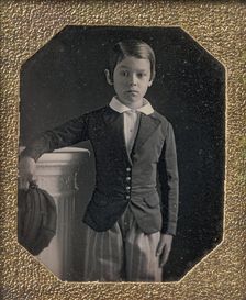 Boy Holding Cap, Resting Arm on a Column, 1840s. Creator: Unknown