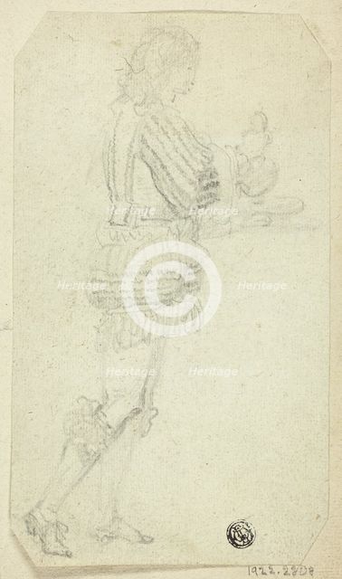 Boy in Historical Dress Bearing Object, n.d. Creator: Unknown.