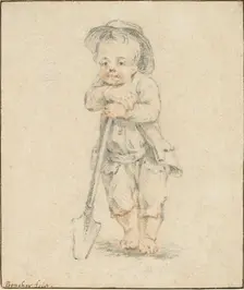Boy leaning on a Spade