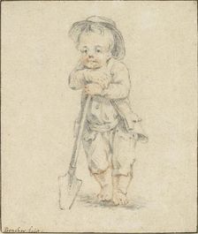 Boy leaning on a Spade