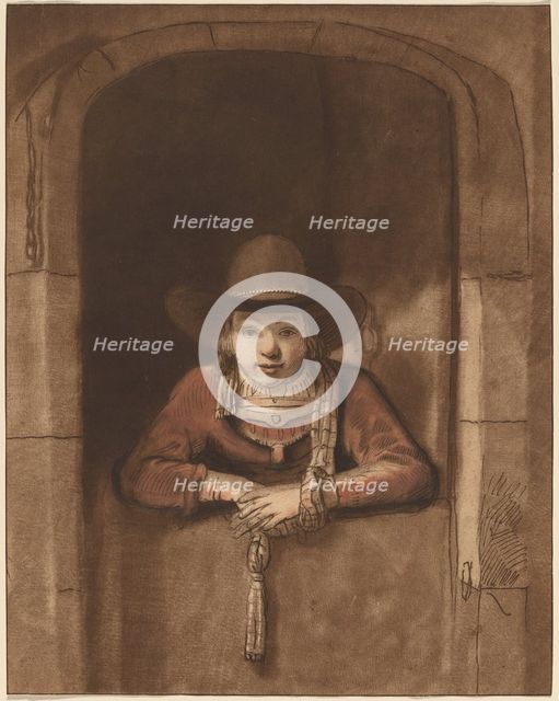 Boy Leaning over a Lower Door, 1763, published 1765. Creator: Cornelis Ploos van Amstel.