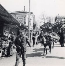 Boy leading a donkey along a street, Sarajevo, Bosnia-Hercegovina, Yugoslavia, 1939. Creator: Unknown