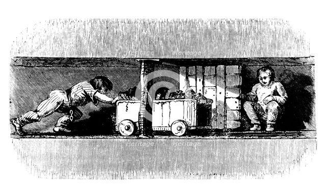 Boy pushing a truck loaded with coal from the coal face to the bottom of the pit shaft, c1848. Artist: Unknown
