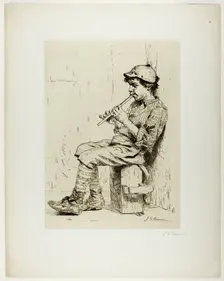 Boy Playing a Flute, c.1860. Creator: John George Brown