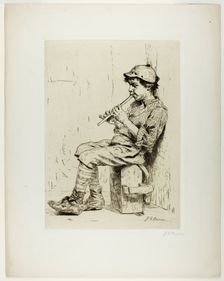 Boy Playing a Flute, c.1860. Creator: John George Brown