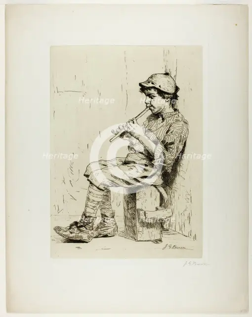 Boy Playing a Flute, c.1860. Creator: John George Brown.