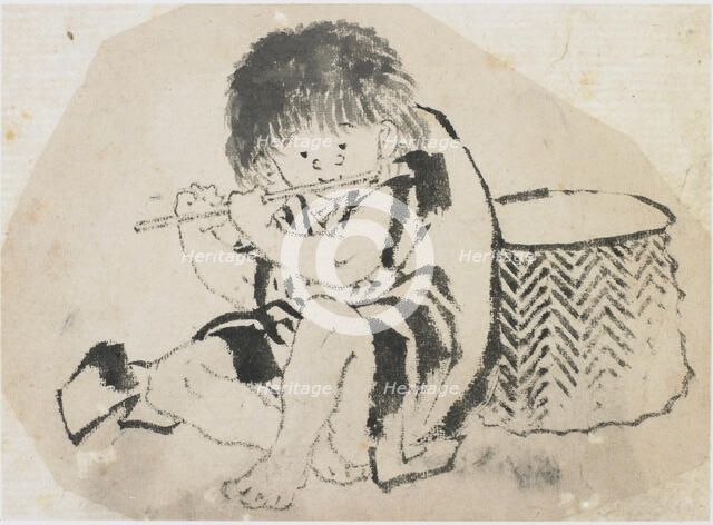 Boy Playing Flute, Edo period, ca. 1840. Creator: Hokusai.