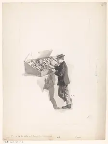 Boy reading at a book stall, 1890-1928. Creator: Alcide Theophile Robaudi
