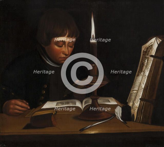 Boy Reading at Artificial Light, 1763-1764. Creator: Jens Juel.