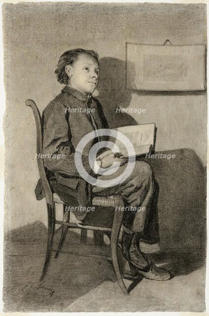 Boy Reading (Jeune Garçon Lisant), c. 1861. Creator: Francois Bonvin.
