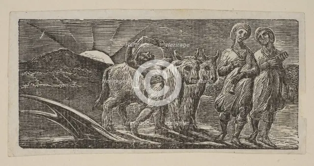 Boy Returning Joyfully, with Plough and Oxen, from Thornton's Pastorals of Virgil, 1821. Creator: William Blake.