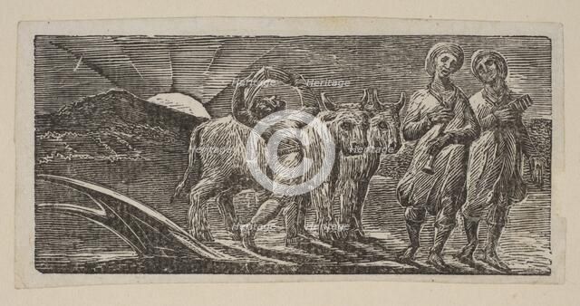 Boy Returning Joyfully, with Plough and Oxen, from Thornton's Pastorals of Virgil, 1821. Creator: William Blake.