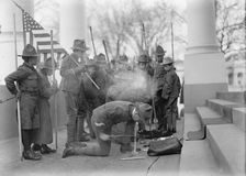 Boy Scouts - Visit of Sir Robert Baden-Powell To D.C. Making Fire, 1911. Creator: Harris & Ewing