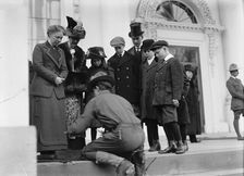 Boy Scouts - Visit of Sir Robert Baden-Powell To D.C. Making Fire; Mrs. Taft Watching, 1911. Creator: Harris & Ewing