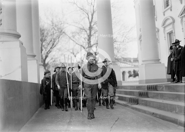 Boy Scouts - Visit of Sir Robert Baden-Powell To DC Reviewing Parade from White House Portico, 1911. Creator: Harris & Ewing.