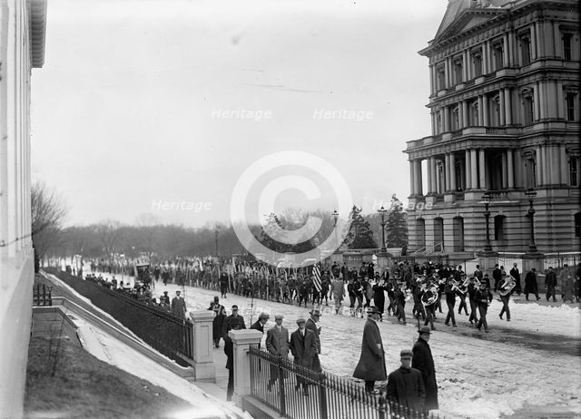 Boy Scouts - Visit of Sir Robert Baden-Powell To DC Reviewing Parade from White House Portico, 1911. Creator: Harris & Ewing.