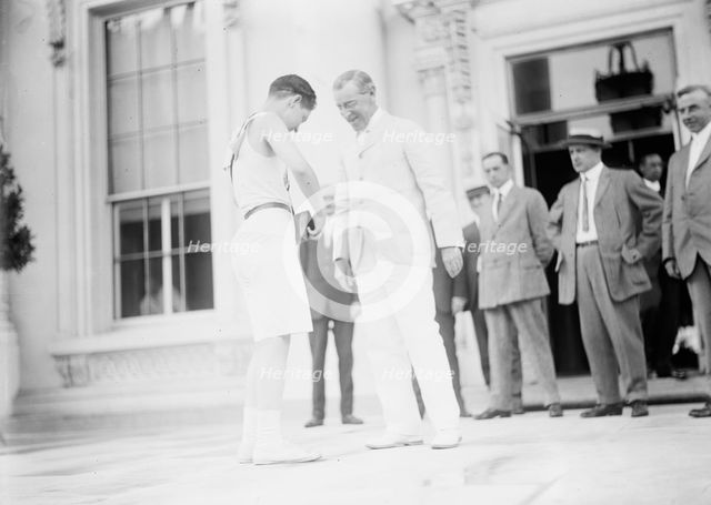 Boy Scouts - Relay Race Starting At White House, Fred Reed Shaking Hands with President Wilson, 1913 Creator: Harris & Ewing.