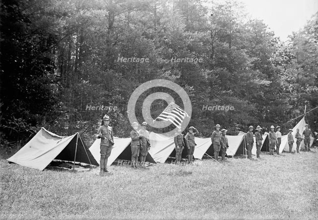 Boy Scouts Standing In Front of Tents In Encampment, between 1914 and 1917. Creator: Harris & Ewing.