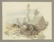 Boy sitting by a rock, c1849. Creator: Carl Theodor Reiffenstein