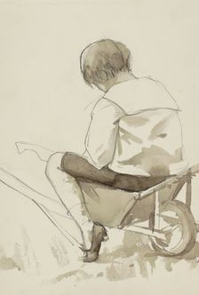 Boy sitting in a wheelbarrow, 1865-1913. Creator: Abrahamina Arnolda Louisa Hubrecht