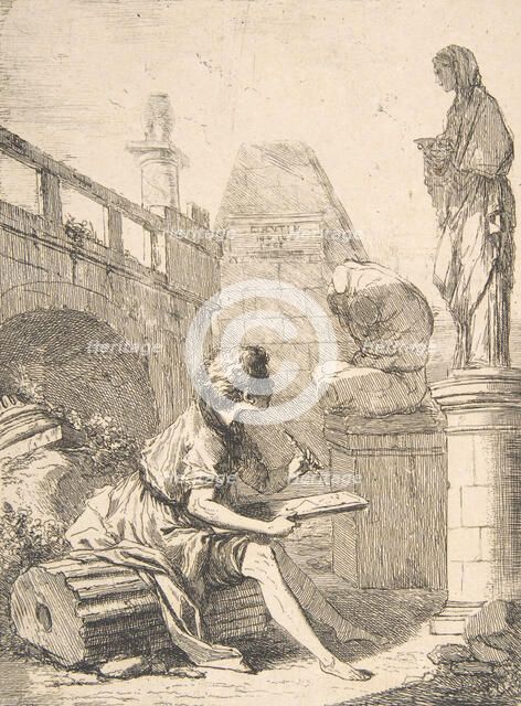 Boy Sketching Ruins, 18th century. Creator: Charles Hutin.