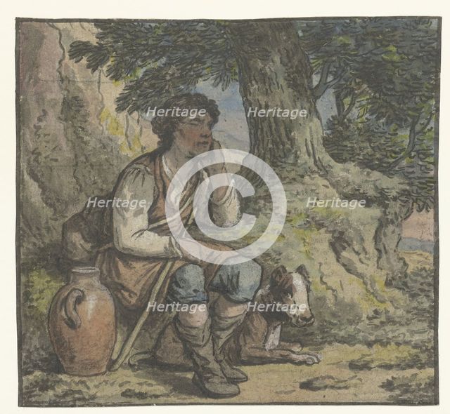 Boy under a tree with a dog and a jug, 1756-1813. Creator: Anthony Andriessen.