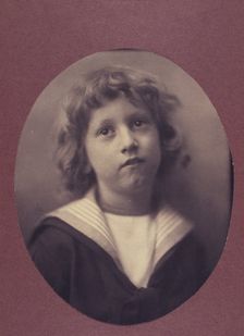 Boy wearing a middy blouse, facing front, head-and-shoulders portrait, c1900. Creator: Clayton Stone Harris