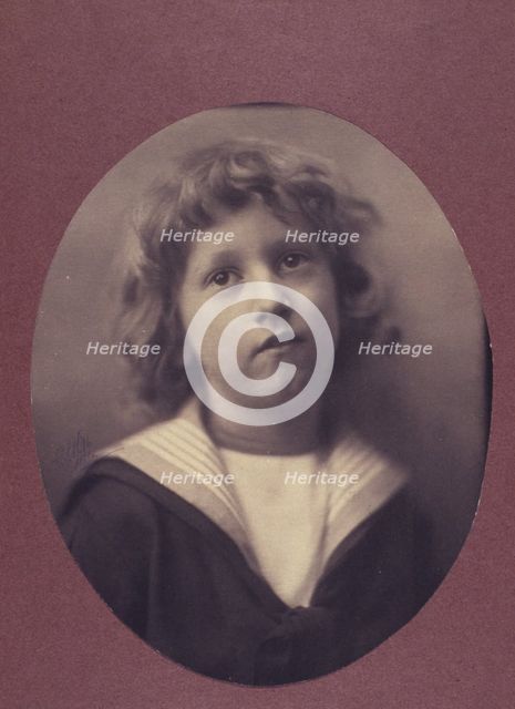 Boy wearing a middy blouse, facing front, head-and-shoulders portrait, c1900. Creator: Clayton Stone Harris.
