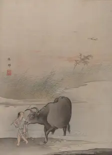 Boy with Cow at the River's Edge. Creator: Hashimoto Gaho