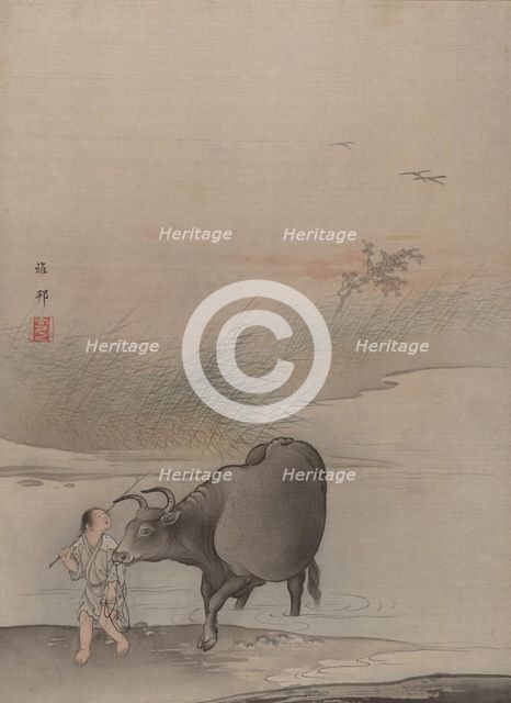 Boy with Cow at the River's Edge. Creator: Hashimoto Gaho.