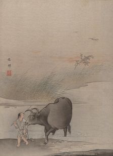 Boy with Cow at the River's Edge. Creator: Hashimoto Gaho