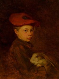 Boy with a Bunny, 1885-1900. Creator: Ludovit Pitthordt