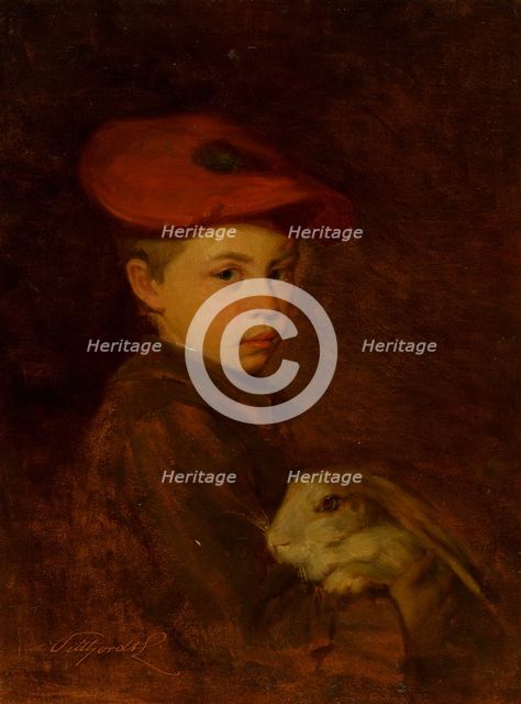 Boy with a Bunny, 1885-1900. Creator: Ludovit Pitthordt.