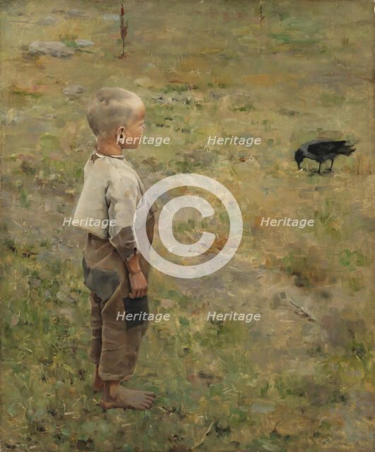 Boy with a Crow, 1884. Creator: Akseli Gallen-Kallela.